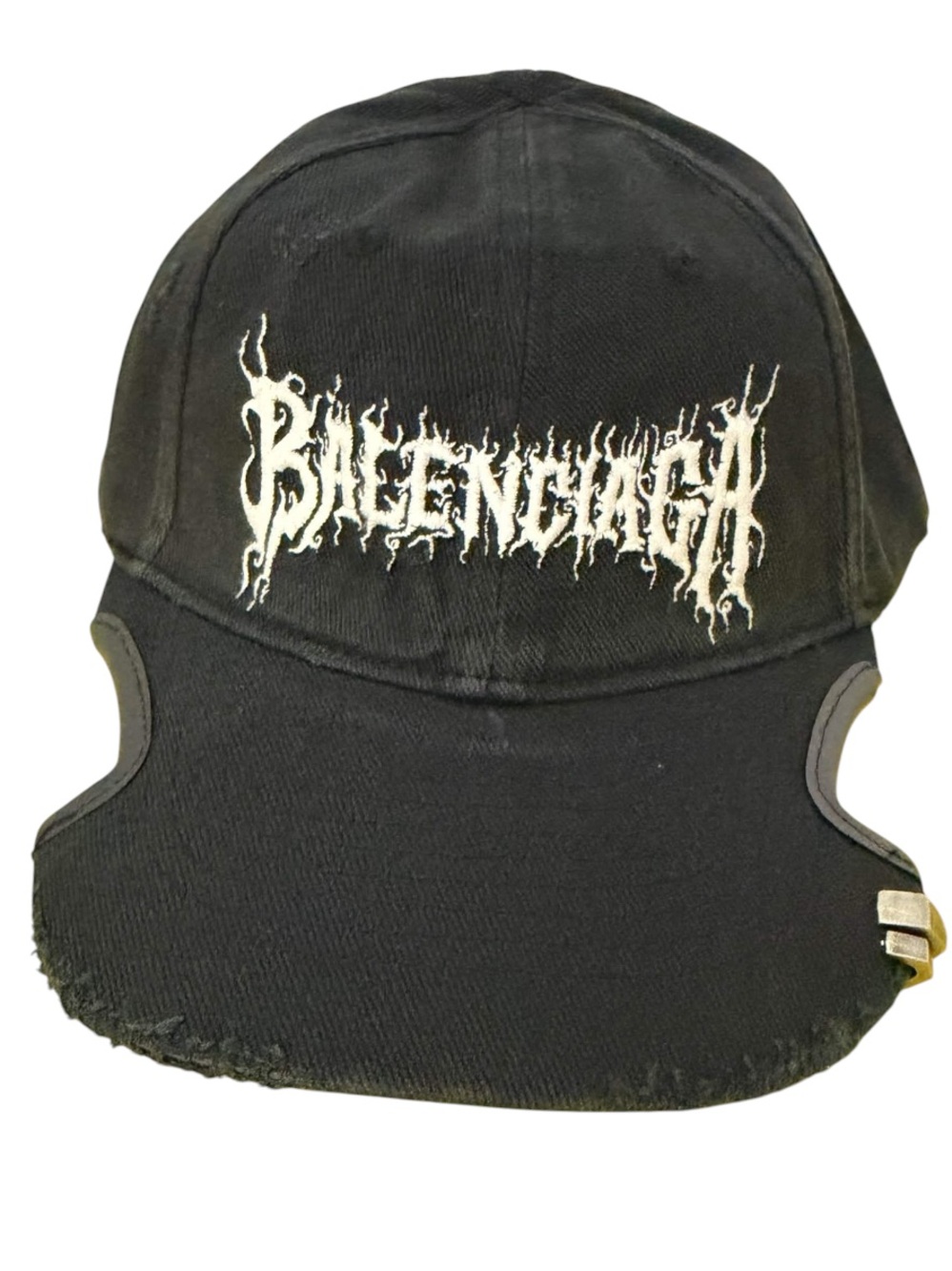 Balenciaga DIY Metal Outline Black Logo Cap with Distressed Brim
